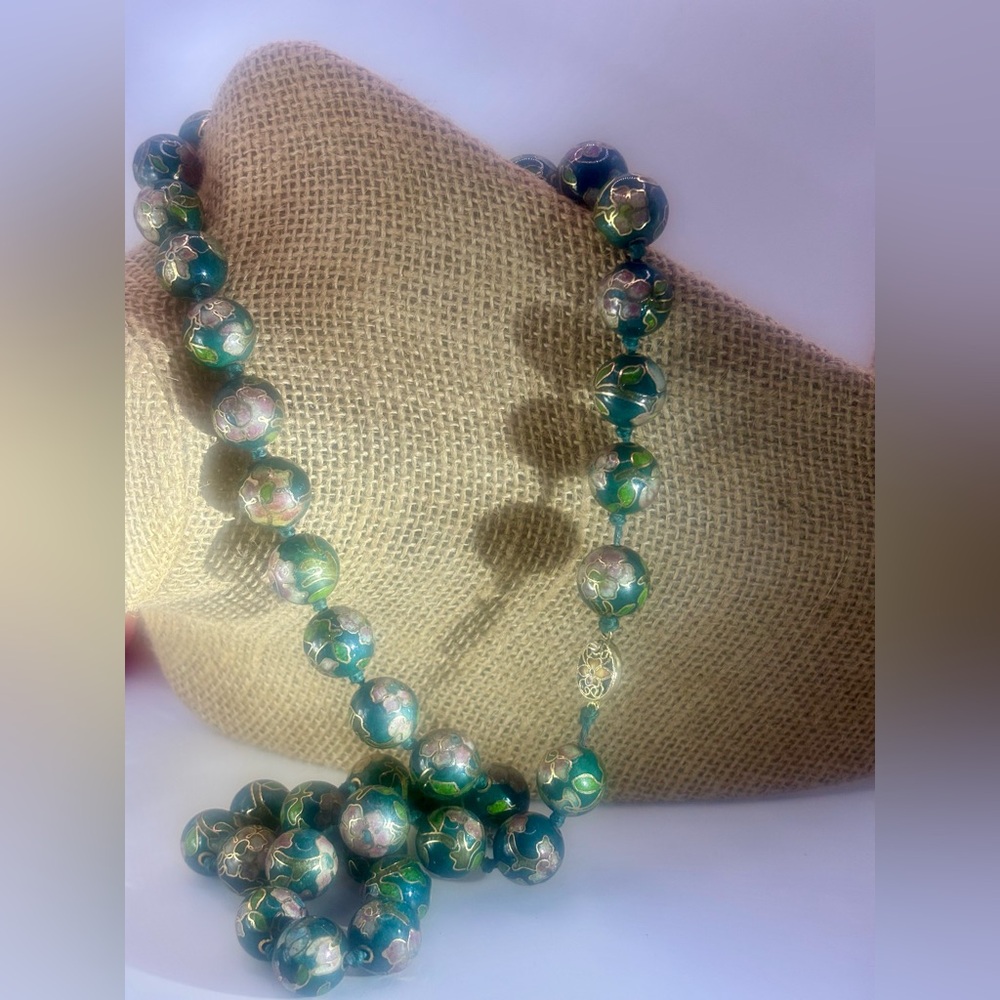 Vintage Cloisonné Enamel Necklace 30 inch - Picture 3 of 7